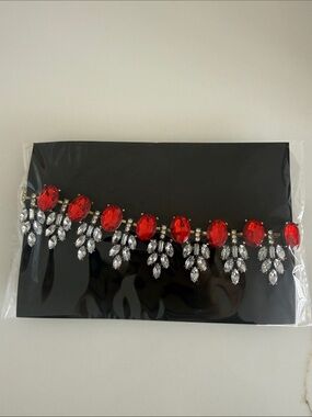 Red Crystal Statement Necklace with Clear Accent Stones from Arrata